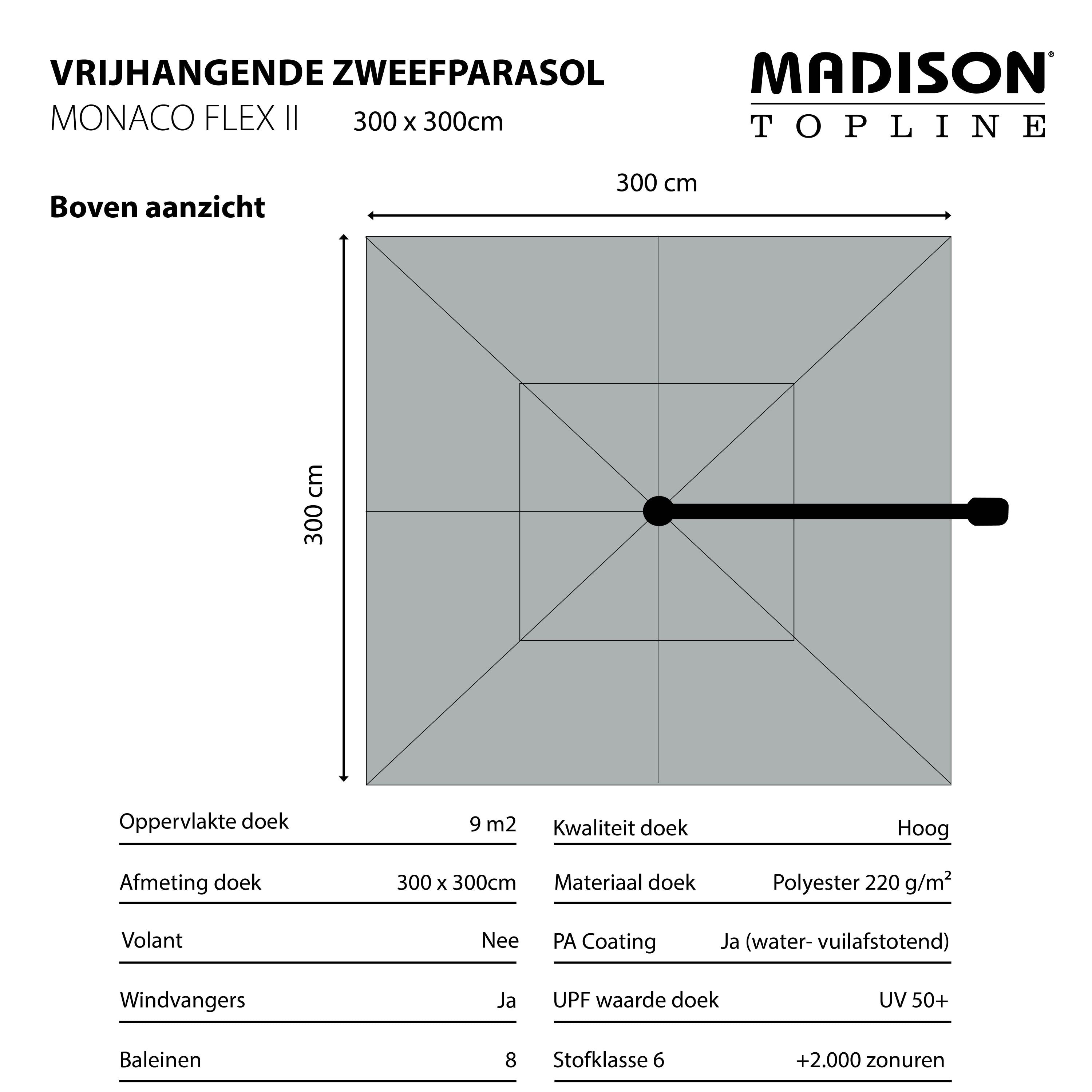Madison Parasol monaco flex III 300x300 cm Polyester grade 6