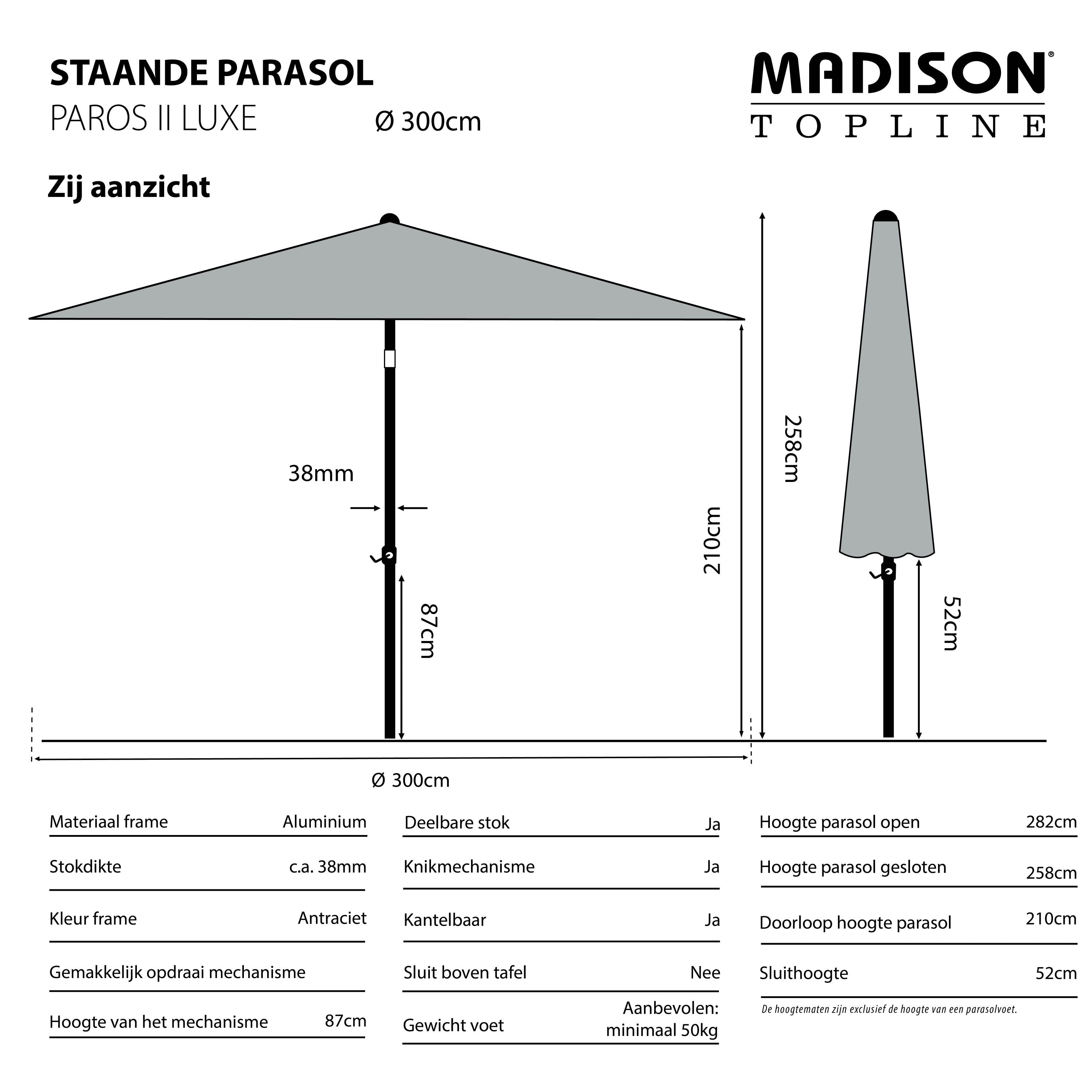 Madison Parasol paros II  luxe 300 cm auto tilt grade 6
