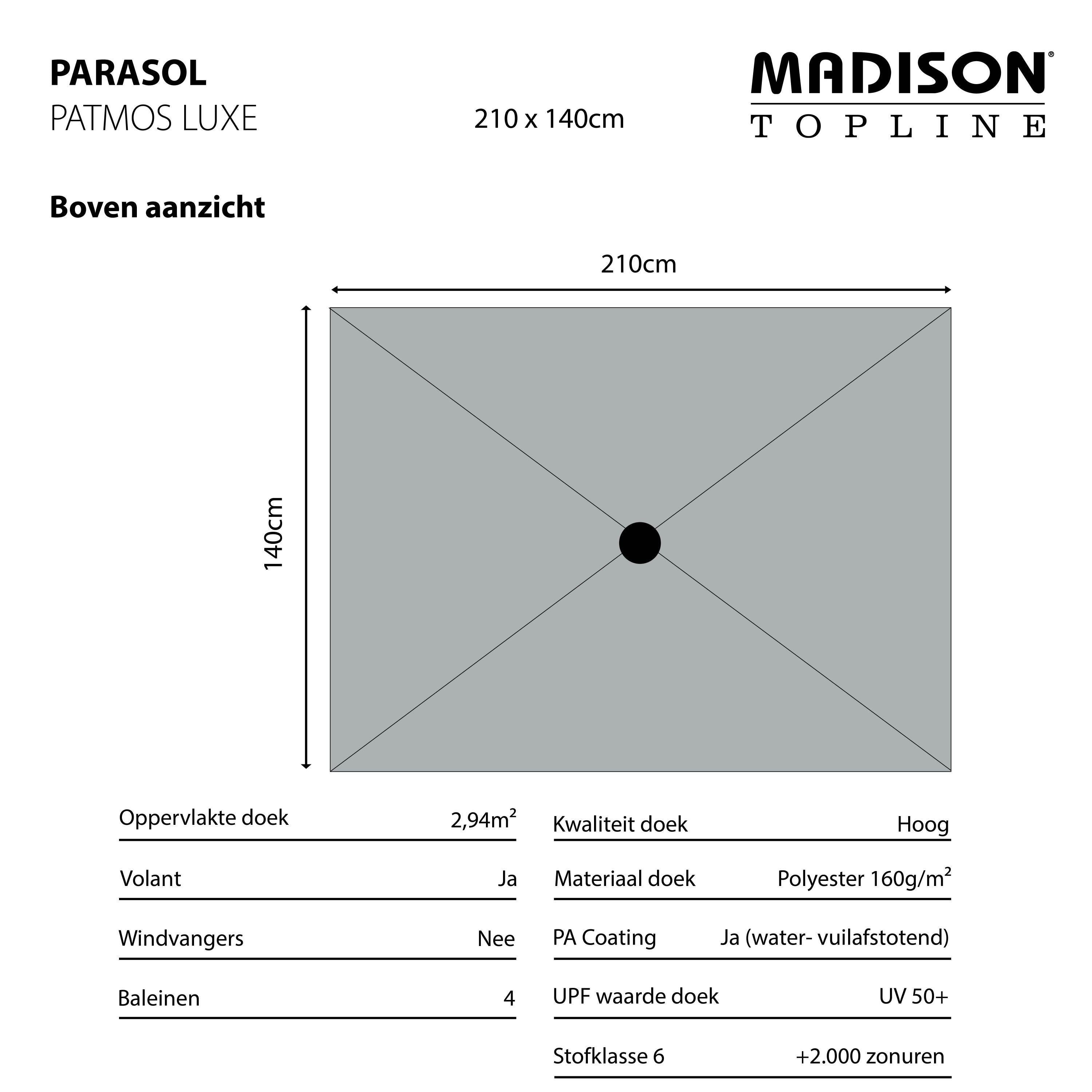 Madison Parasol patmos luxe 2.10 x 140 Polyester grade 6